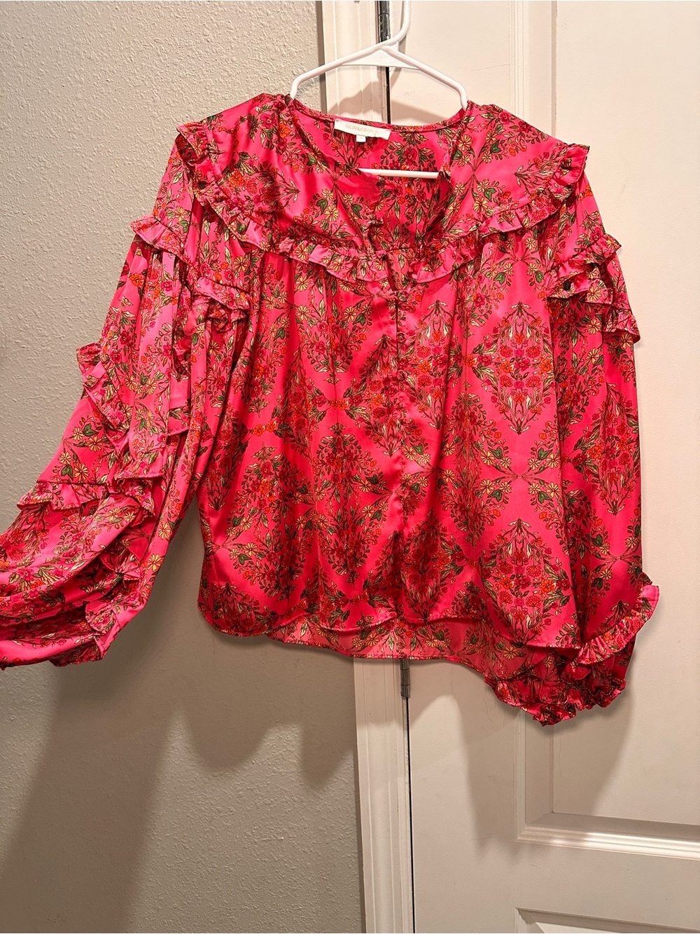 Olivaceous Hot Pink Floral Ruffle Blouse